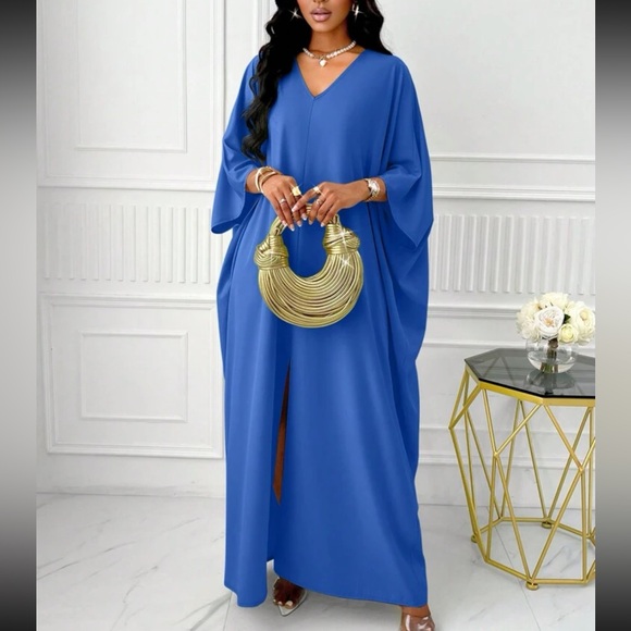 Luxe batwing sleeve V neck slit front khaftan dress - Picture 3 of 16